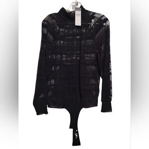 Black Sheer Long Sleeve Bodysuit BCBG MAXAZRIA    Polyester 1%Spandex Lining S